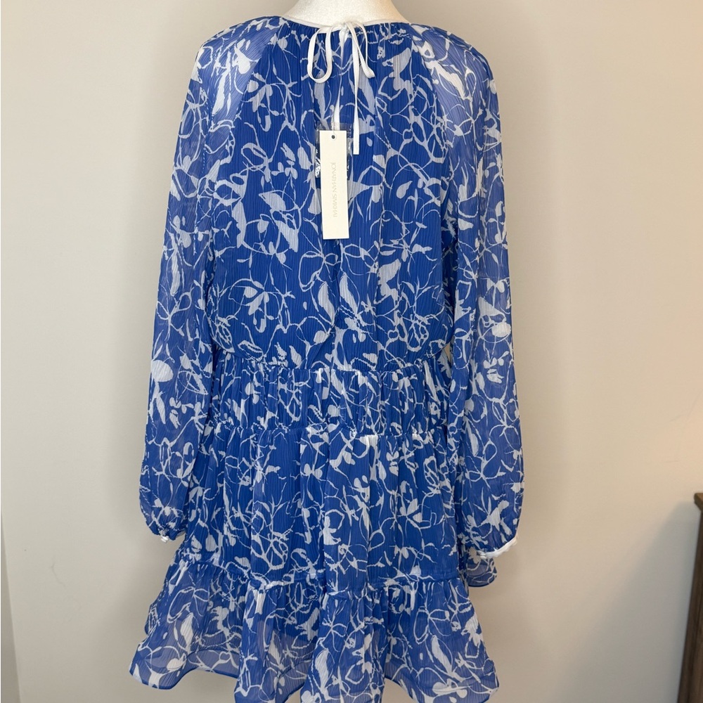 Jonathan Simkhai Blue Floral Harlow Tiered Long-Sleeve Mini Dress - Picture 6 of 6